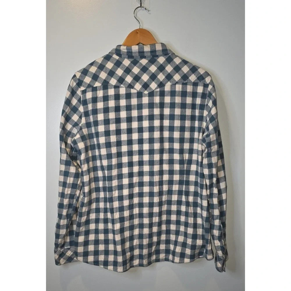 Bit & Bridle Women's Pearl Snap Western Flannel Shirt Teal & White Sz XL Cowgirl